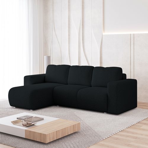 Canapé D'angle Rinova Noir En Bouclé Avec Fonction De Couchage