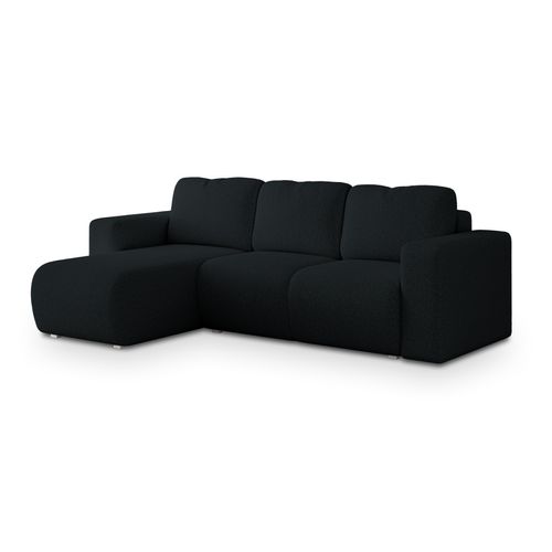 Canapé D'angle Rinova Noir En Bouclé Avec Fonction De Couchage