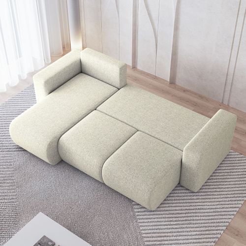 Canapé D'angle Rinova Crème En Tissu Texturé Avec Fonction De Couchage