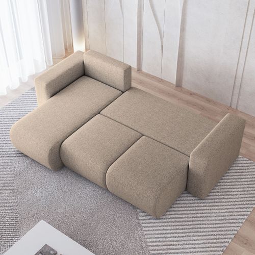 Canapé D'angle Rinova Beige En Tissu Texturé Avec Fonction De Couchage