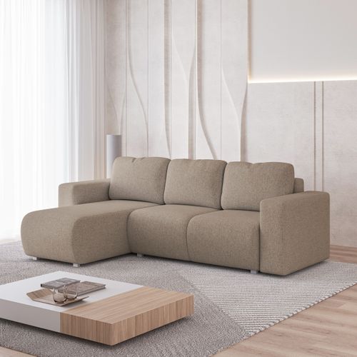 Canapé D'angle Rinova Beige En Tissu Texturé Avec Fonction De Couchage