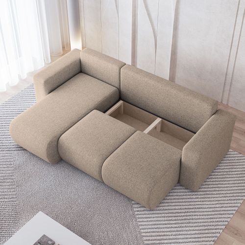 Canapé D'angle Rinova Beige En Tissu Texturé Avec Fonction De Couchage