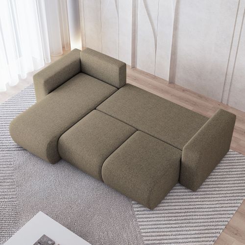 Canapé D'angle Rinova Marron En Tissu Texturé Avec Fonction De Couchage