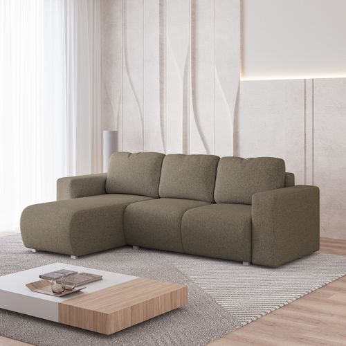 Canapé D'angle Rinova Marron En Tissu Texturé Avec Fonction De Couchage