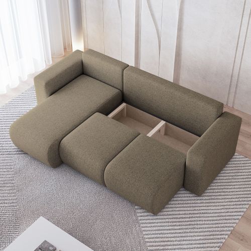 Canapé D'angle Rinova Marron En Tissu Texturé Avec Fonction De Couchage