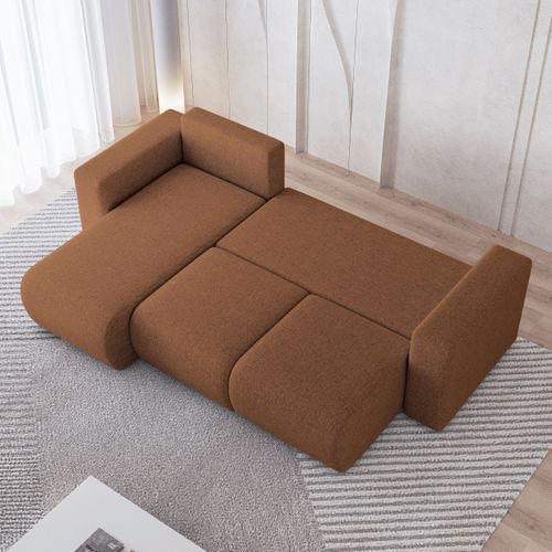 Canapé D'angle Rinova Cuivré En Tissu Texturé Avec Fonction De Couchage
