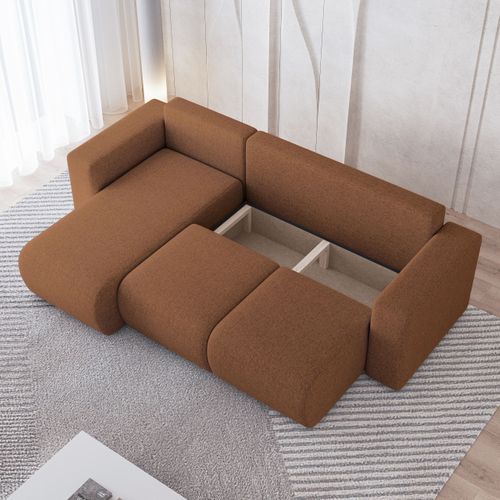 Canapé D'angle Rinova Cuivré En Tissu Texturé Avec Fonction De Couchage