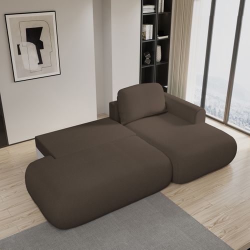 Canapé D'angle Nuvira Marron En Tissu Texturé Avec Fonction De Couchage