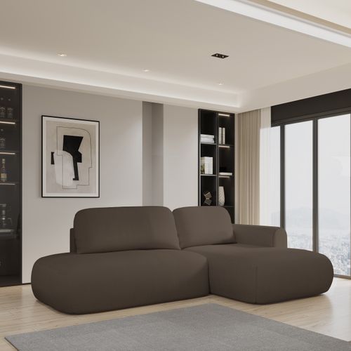 Canapé D'angle Nuvira Marron En Tissu Texturé Avec Fonction De Couchage