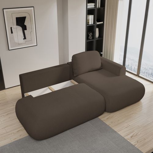 Canapé D'angle Nuvira Marron En Tissu Texturé Avec Fonction De Couchage