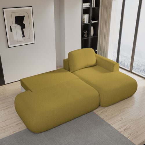 Canapé D'angle Nuvira Jaune En Tissu Texturé Avec Fonction De Couchage