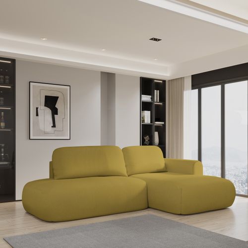 Canapé D'angle Nuvira Jaune En Tissu Texturé Avec Fonction De Couchage
