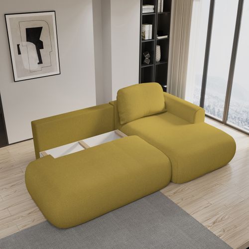 Canapé D'angle Nuvira Jaune En Tissu Texturé Avec Fonction De Couchage