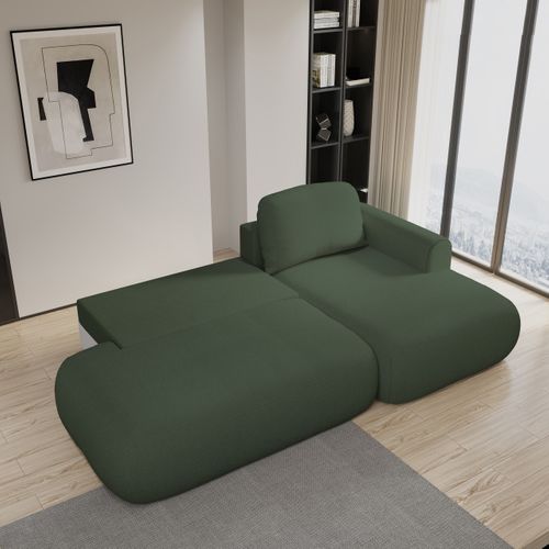 Canapé D'angle Nuvira Vert En Tissu Texturé Avec Fonction De Couchage