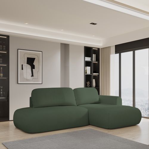 Canapé D'angle Nuvira Vert En Tissu Texturé Avec Fonction De Couchage