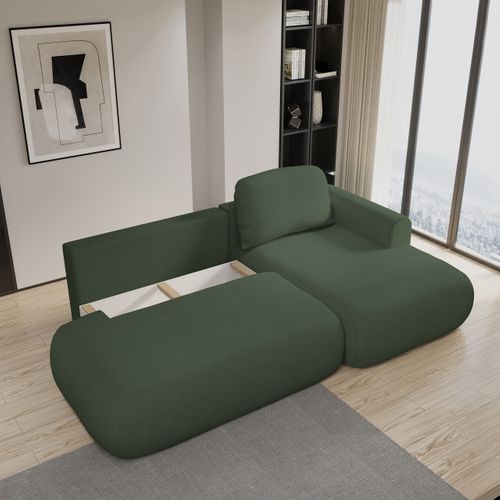 Canapé D'angle Nuvira Vert En Tissu Texturé Avec Fonction De Couchage