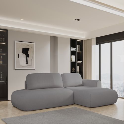 Canapé D'angle Nuvira Gris En Tissu Texturé Avec Fonction De Couchage