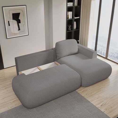 Canapé D'angle Nuvira Gris En Tissu Texturé Avec Fonction De Couchage