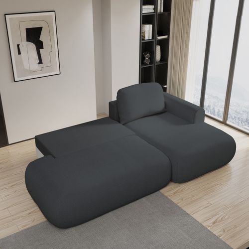 Canapé D'angle Nuvira Gris En Tissu Texturé Avec Fonction De Couchage