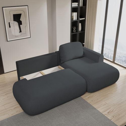 Canapé D'angle Nuvira Gris En Tissu Texturé Avec Fonction De Couchage