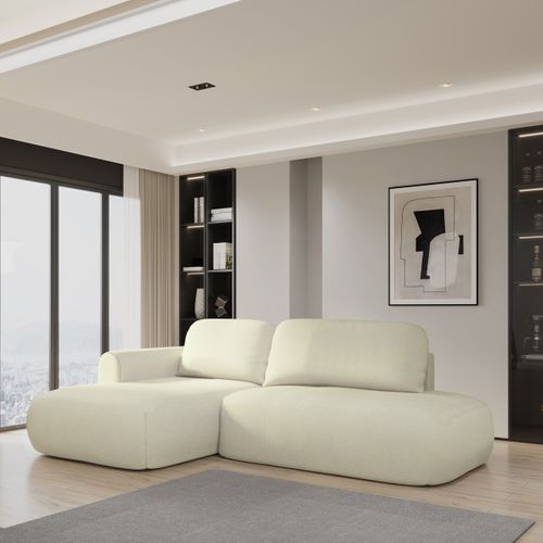 Canapé D'angle Nuvira Crème En Tissu Texturé Avec Fonction De Couchage