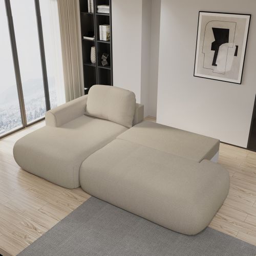 Canapé D'angle Nuvira Beige En Tissu Texturé Avec Fonction De Couchage