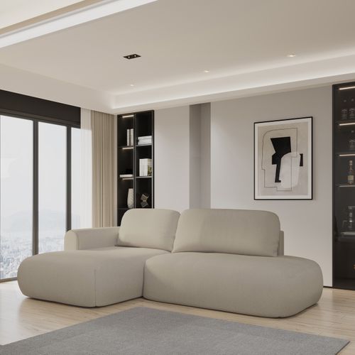Canapé D'angle Nuvira Beige En Tissu Texturé Avec Fonction De Couchage