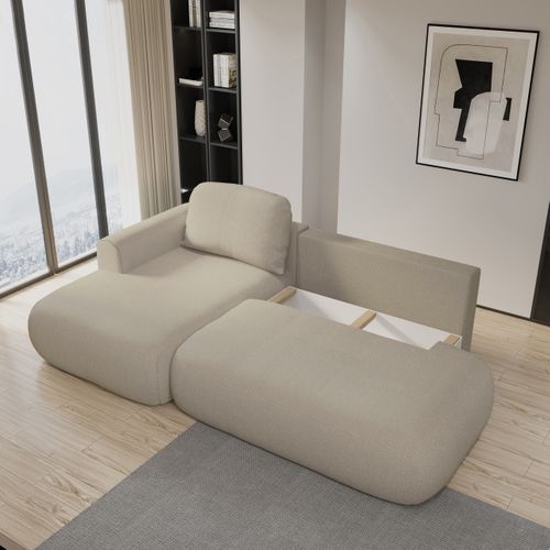 Canapé D'angle Nuvira Beige En Tissu Texturé Avec Fonction De Couchage