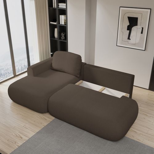 Canapé D'angle Nuvira Marron En Tissu Texturé Avec Fonction De Couchage