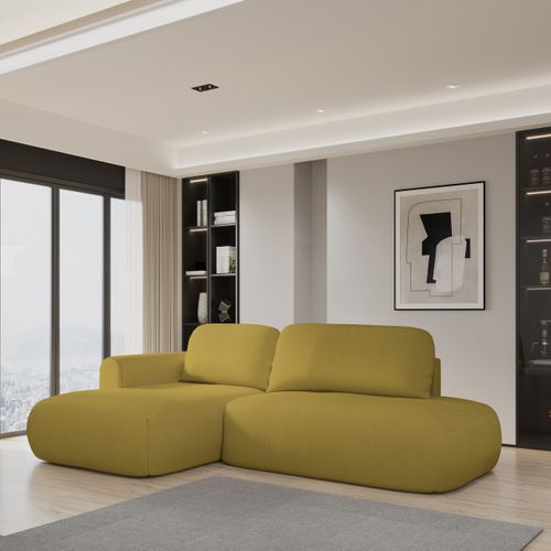 Canapé D'angle Nuvira Jaune En Tissu Texturé Avec Fonction De Couchage