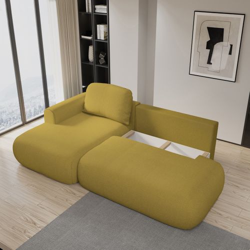 Canapé D'angle Nuvira Jaune En Tissu Texturé Avec Fonction De Couchage
