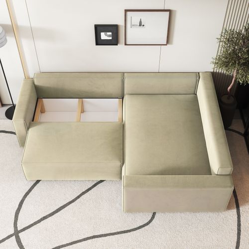 Canapé D'angle Eronis Crème En Velours Avec Fonction De Couchage
