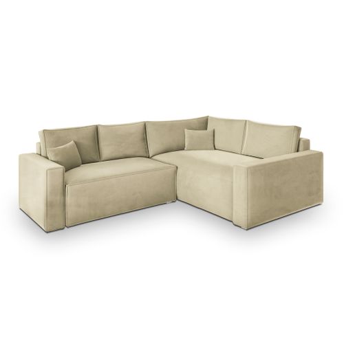 Canapé D'angle Eronis Crème En Velours Avec Fonction De Couchage