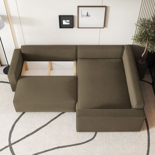 Canapé D'angle Eronis Beige En Velours Avec Fonction De Couchage