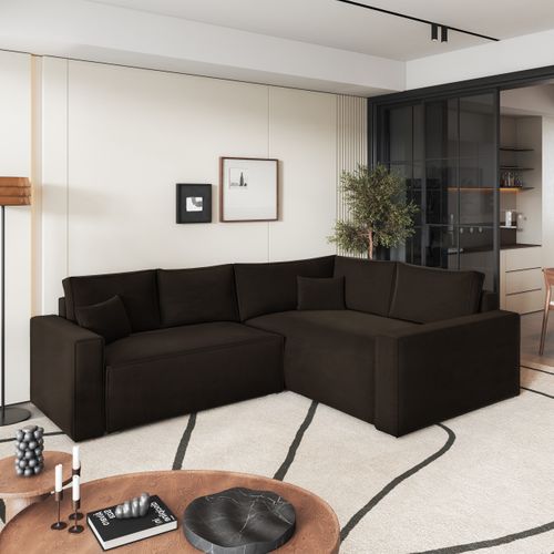 Canapé D'angle Eronis Marron En Velours Avec Fonction De Couchage
