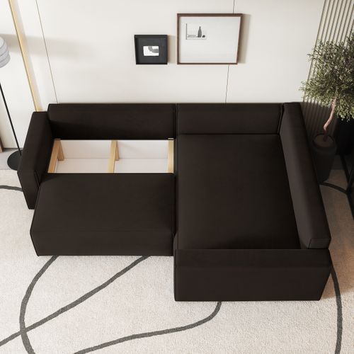 Canapé D'angle Eronis Marron En Velours Avec Fonction De Couchage