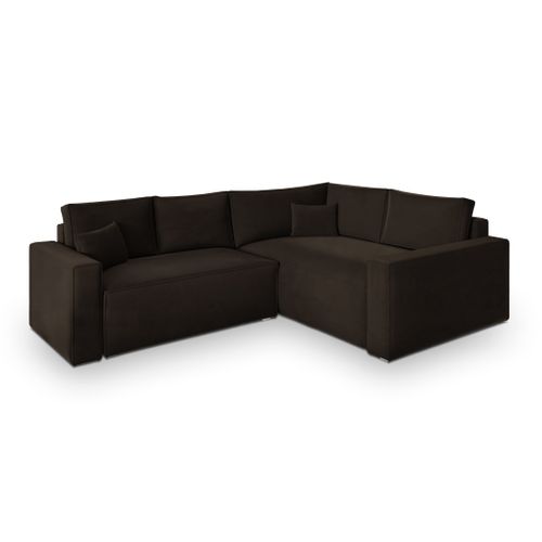 Canapé D'angle Eronis Marron En Velours Avec Fonction De Couchage