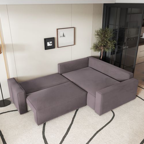 Canapé D'angle Eronis Violet En Velours Avec Fonction De Couchage