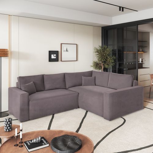 Canapé D'angle Eronis Violet En Velours Avec Fonction De Couchage