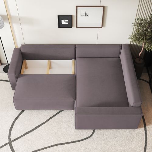 Canapé D'angle Eronis Violet En Velours Avec Fonction De Couchage