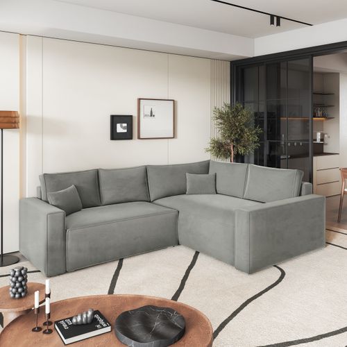 Canapé D'angle Eronis Gris Clair En Velours Avec Fonction De Couchage