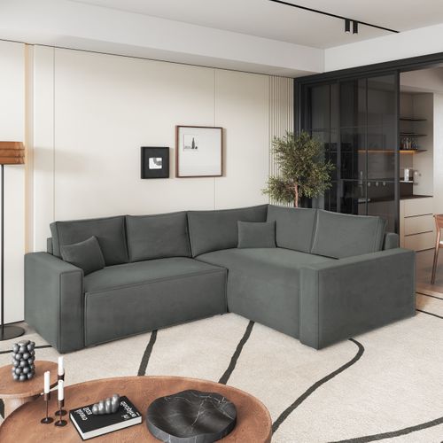 Canapé D'angle Eronis Gris En Velours Avec Fonction De Couchage