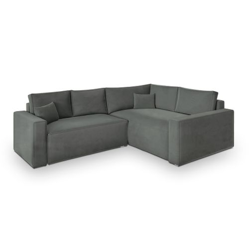 Canapé D'angle Eronis Gris En Velours Avec Fonction De Couchage