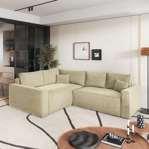 Canapé D'angle Eronis Crème En Velours Avec Fonction De Couchage