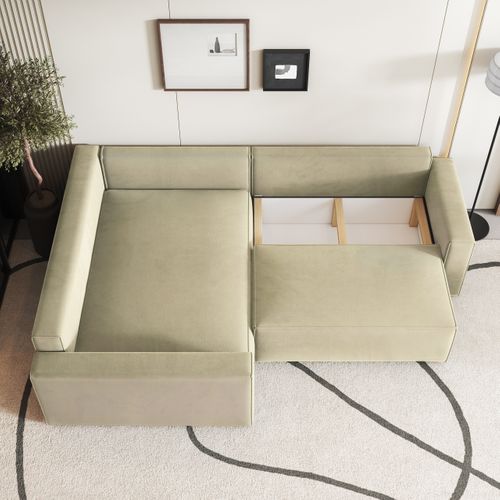 Canapé D'angle Eronis Crème En Velours Avec Fonction De Couchage