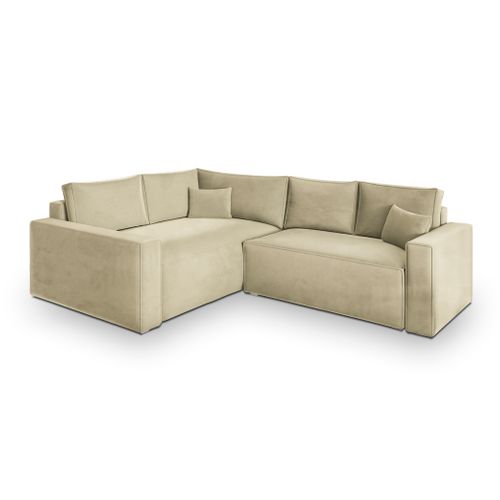 Canapé D'angle Eronis Crème En Velours Avec Fonction De Couchage