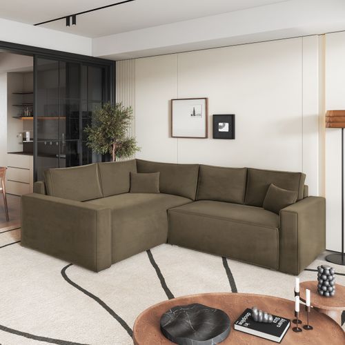 Canapé D'angle Eronis Beige En Velours Avec Fonction De Couchage