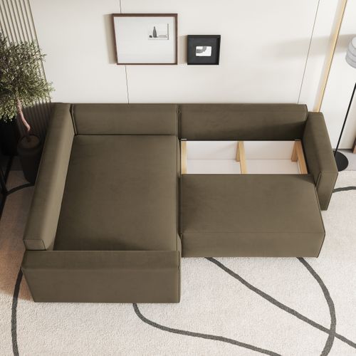 Canapé D'angle Eronis Beige En Velours Avec Fonction De Couchage