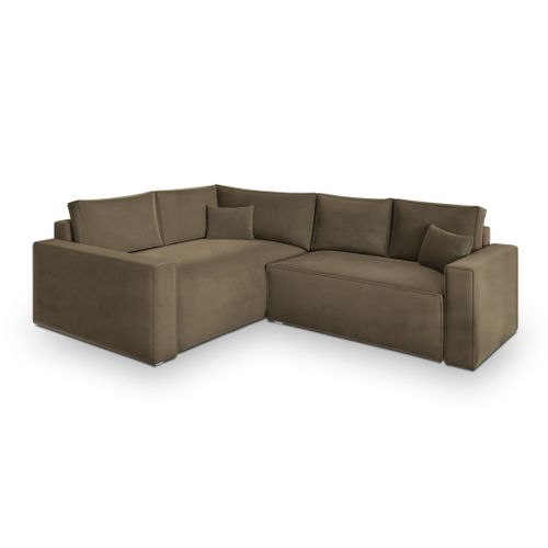 Canapé D'angle Eronis Beige En Velours Avec Fonction De Couchage