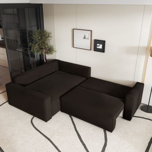 Canapé D'angle Eronis Marron En Velours Avec Fonction De Couchage